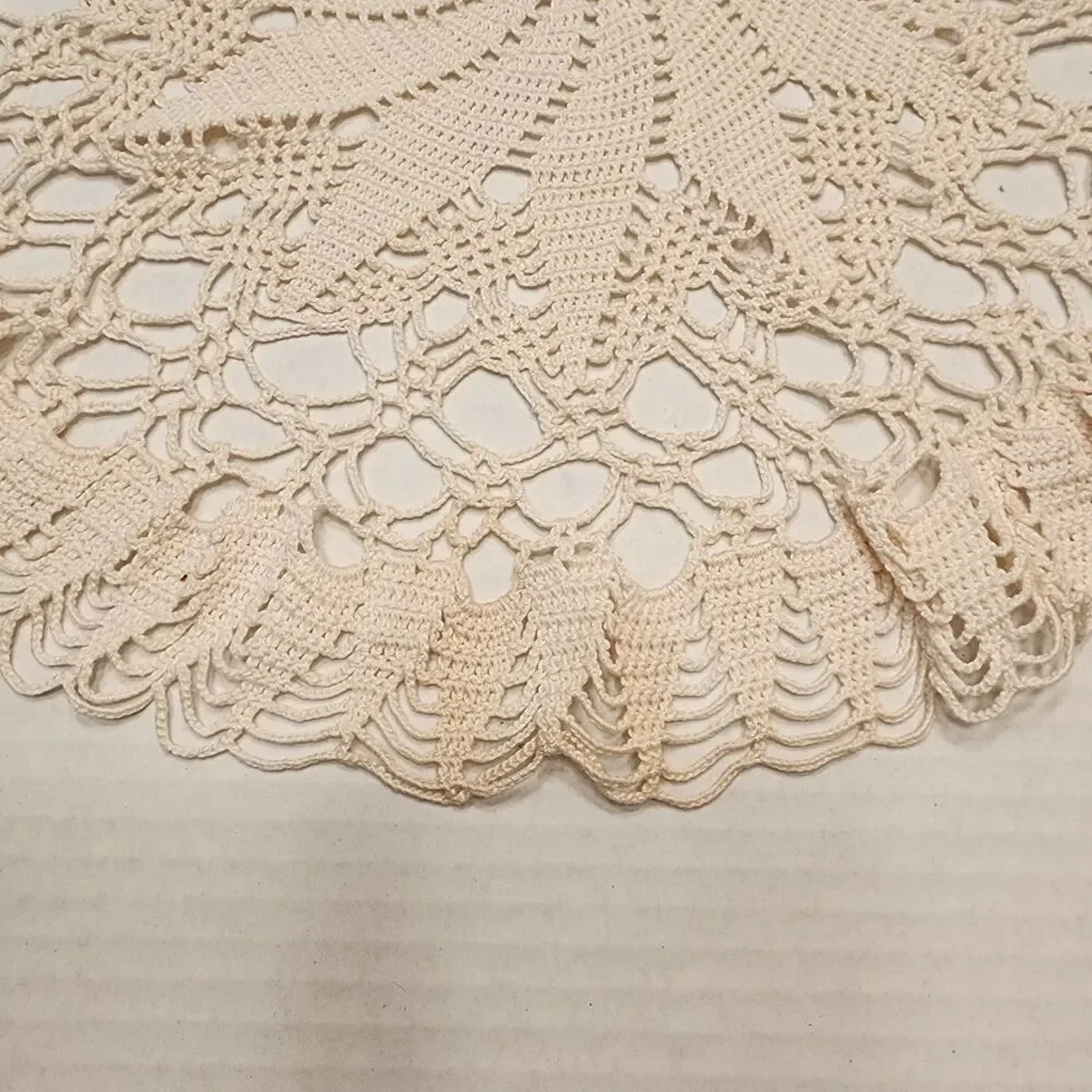 Circular cream vintage handmade doilie ~17.5 inches